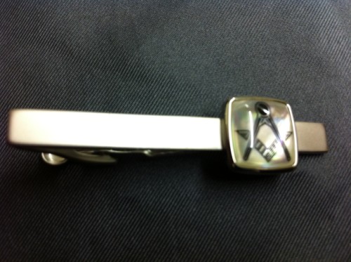 Tie Bar Silver Plated Square S & C Mother-of-Pearl